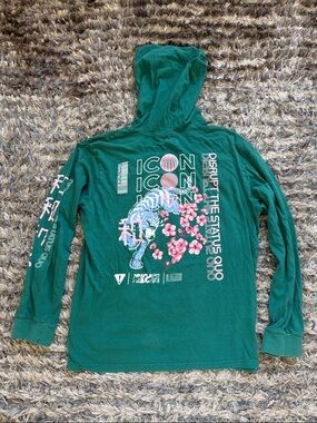 Brooklyn Cloth 100% Cotton Green Graphic Hoodie with Pink Accents XL